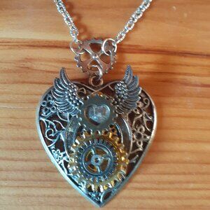 Steampunk Winged Heart Necklace